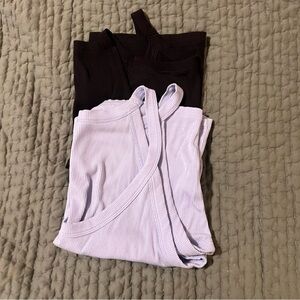 Aeropostale Cropped Ribbed Tank Tops - black and light blue